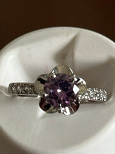 Load image into Gallery viewer, Amethyst Flower- Rhodium Plated -Ring