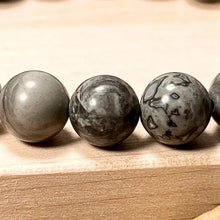 Load image into Gallery viewer, Grey Mapstone Jasper Bracelet with Trinity Knot 10mm (Unisex)