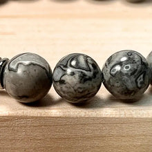 Load image into Gallery viewer, Grey Mapstone & Lava Gemstone Mala Bracelet 10mm (Unisex)