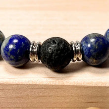 Load image into Gallery viewer, Lapis Lazuli & Lava Gemstone Mala Bracelet 10mm (Unisex)