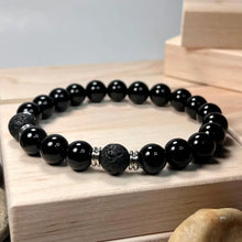 Load image into Gallery viewer, Onyx & Lava Gemstone Mala Bracelet 10mm (Unisex)