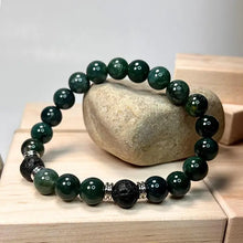 Load image into Gallery viewer, Green Moss Agate & Lava Gemstone Mala Bracelet 10mm (Unisex)