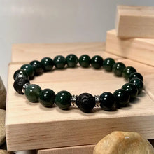 Load image into Gallery viewer, Green Moss Agate & Lava Gemstone Mala Bracelet 10mm (Unisex)