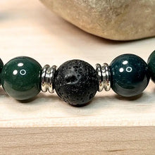 Load image into Gallery viewer, Green Moss Agate & Lava Gemstone Mala Bracelet 10mm (Unisex)