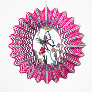 3D PINK BUTTERFLY STAINLESS STEEL SPINNER 12"