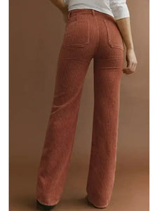 Corduroy High Waist Pocketed Pants-Brown