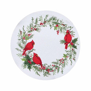 Winter Cardinal 14.5" Braided Round Placemat   (Sold in Sets of 2)