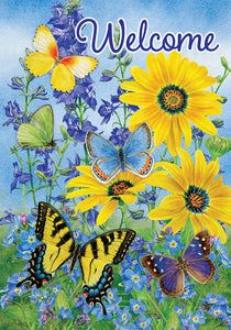 Blue & Yellow Butterflies Flag 12 x 18