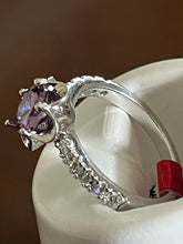 Load image into Gallery viewer, Amethyst Flower- Rhodium Plated -Ring
