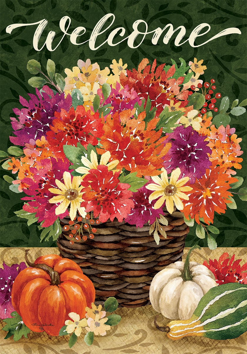 Mums in Basket Garden Flag 12.5