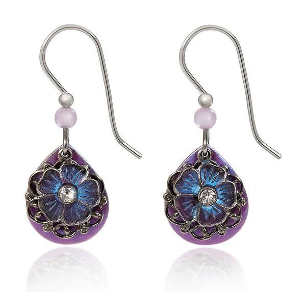 Silver Forest Light Purple Flower Earrings