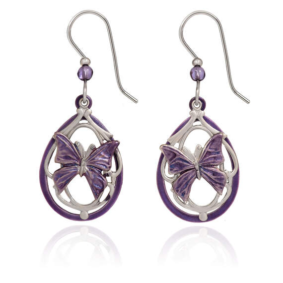 Silver Forest Purple & Silver Butterfly Dangle Earrings