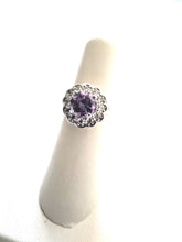 Load image into Gallery viewer, Amythyst Rhodium Plated Flower Ring
