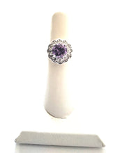 Load image into Gallery viewer, Amythyst Rhodium Plated Flower Ring
