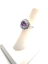 Load image into Gallery viewer, Amythyst Rhodium Plated Flower Ring
