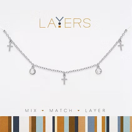 Silver Mini Crosses Layers Necklace