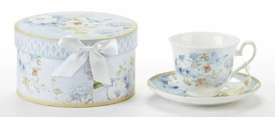 Porcelain Blue Butterfly Teacup & Saucer Set 3.5 oz.