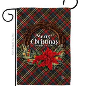 Poinsettia Wreath Wintertime Christmas Decor Flag