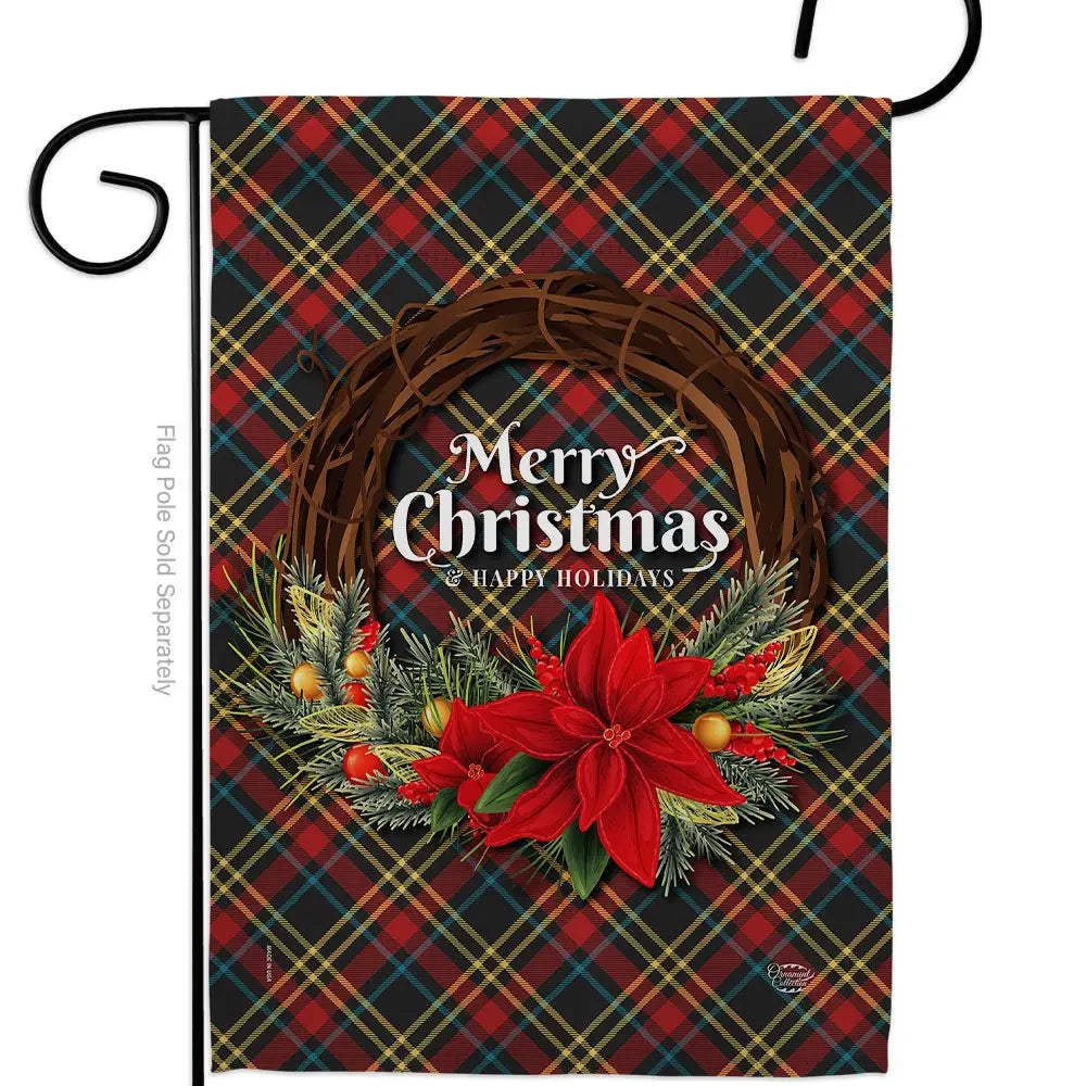 Poinsettia Wreath Wintertime Christmas Decor Flag