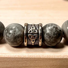 Load image into Gallery viewer, Grey Mapstone Jasper Bracelet with Trinity Knot 10mm (Unisex)
