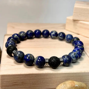 Lapis Lazuli & Lava Gemstone Mala Bracelet 10mm (Unisex)