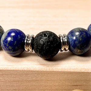 Lapis Lazuli & Lava Gemstone Mala Bracelet 10mm (Unisex)