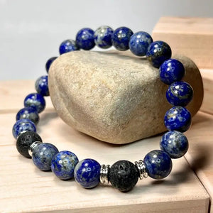 Lapis Lazuli & Lava Gemstone Mala Bracelet 10mm (Unisex)