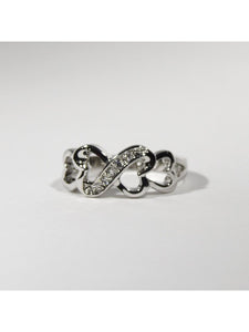Rhodium CZ Four Mini Heart Ring