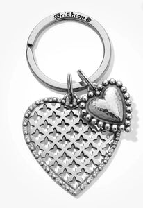 Brighton ROMANSSI Double Heart Silver Crystal Key Fob
