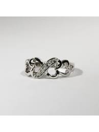 Rhodium CZ Four Mini Heart Ring