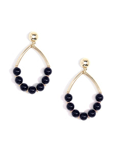 Shiny metal black, hoop drop earrings with beads.