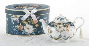 Porcelain Tea Pot, English Camellia 9.5 x 5.6"