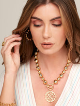 Load image into Gallery viewer, Chunky, beaded shiny GOLD  metal collar necklace with a laser-cut Ornate pendant
