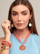 Load image into Gallery viewer, Matte, beaded necklace, CORAL, with a matte gold coin
